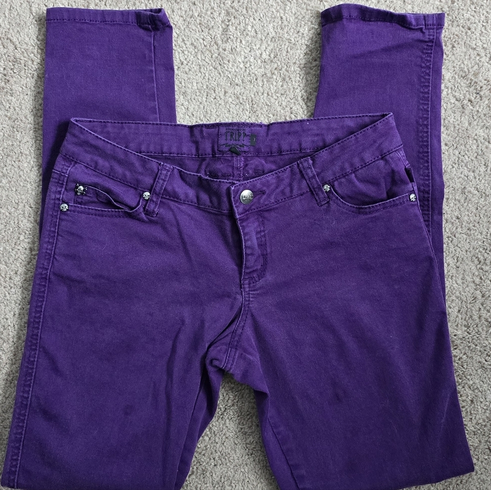 Tripp NYC Deep Purple Straight Leg Skull Y2K Jeans Sz 7